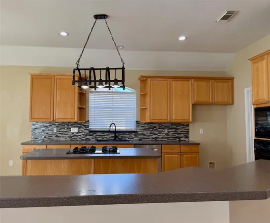 a kitchen with stainless steel appliances granite countertop a stove a sink and a refrigerator