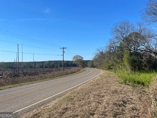 a view of a road with a yard