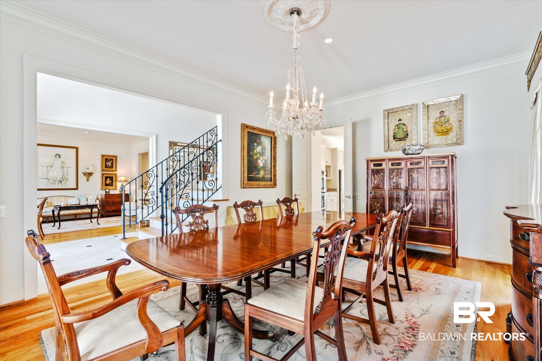 3963 Wimbledon Park Mobile, AL 36608 - Photo 7 of 51 Dining room featuring a notable chandelier, light hardwood / wood-style floors, and crown molding