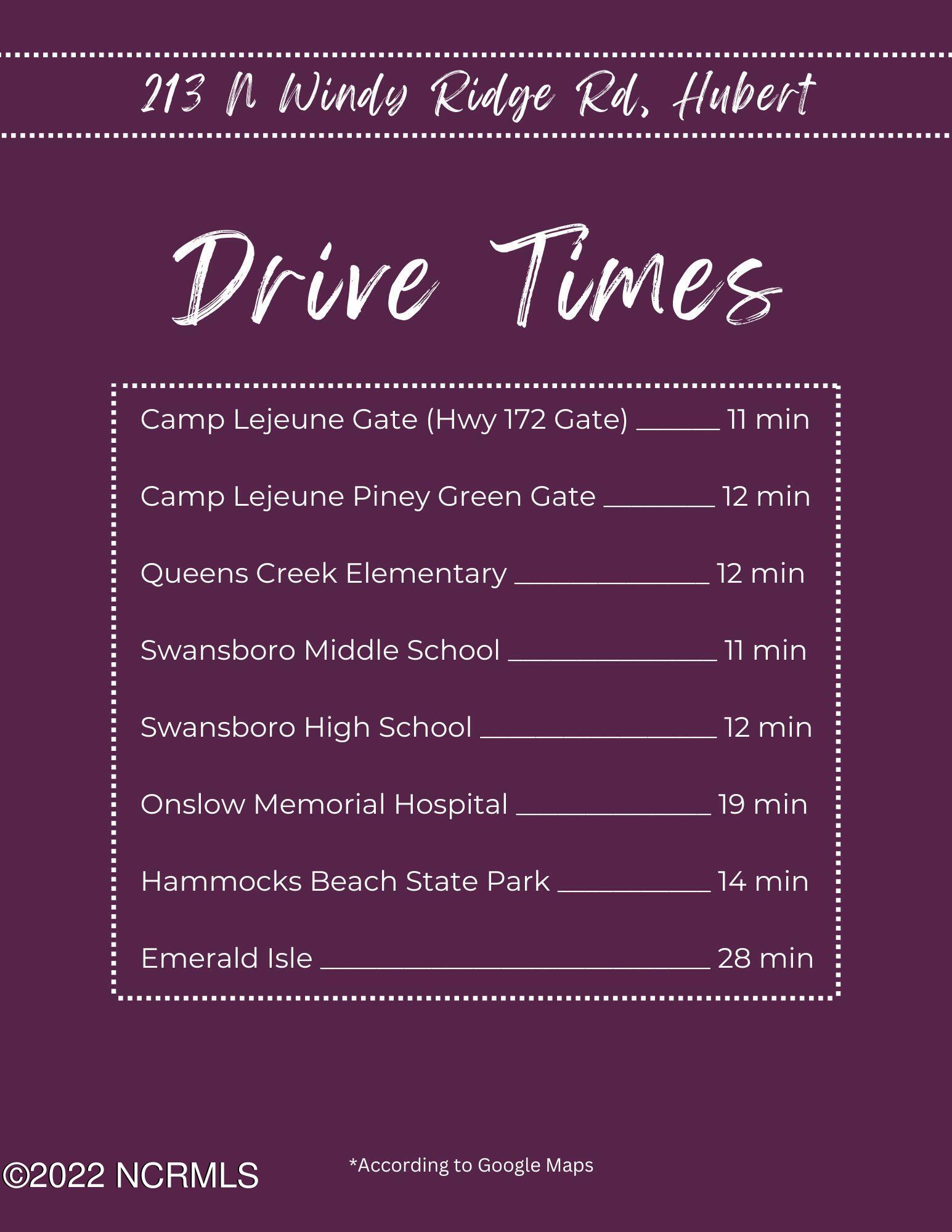 213 North Windy Ridge Road Hubert, NC 28539 - Photo 33 of 34 Commute Times