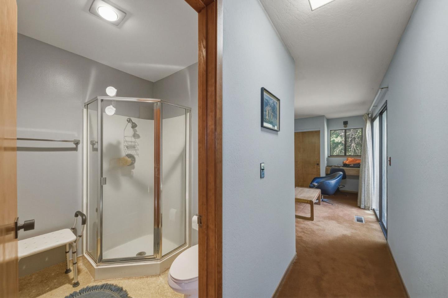 917 Holly Road Belmont, CA 94002 - Photo 58 of 82 a en suite bathroom with a glass door shower and a toilet