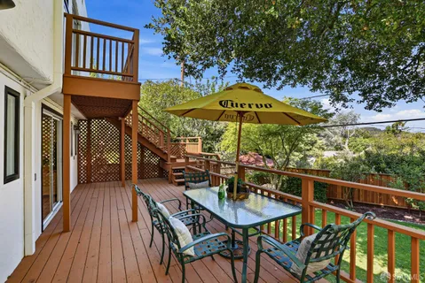 an outdoor space with furniture