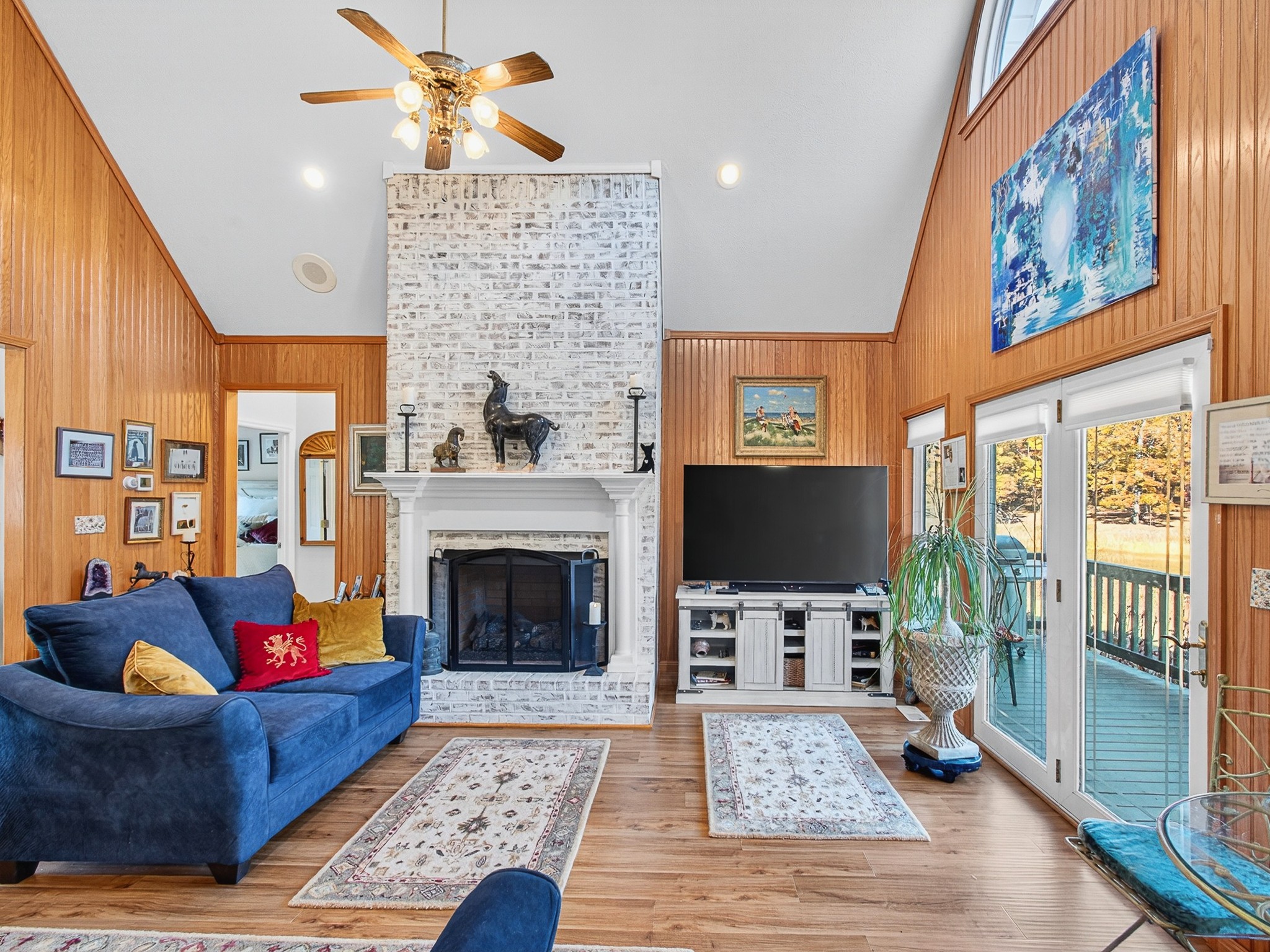 129 Leland Road Summertown, TN 38483 - Photo 33 of 81 a living room with fireplace furniture and a flat screen tv