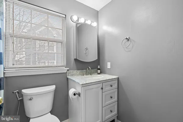 a bathroom with a toilet a sink and a mirror
