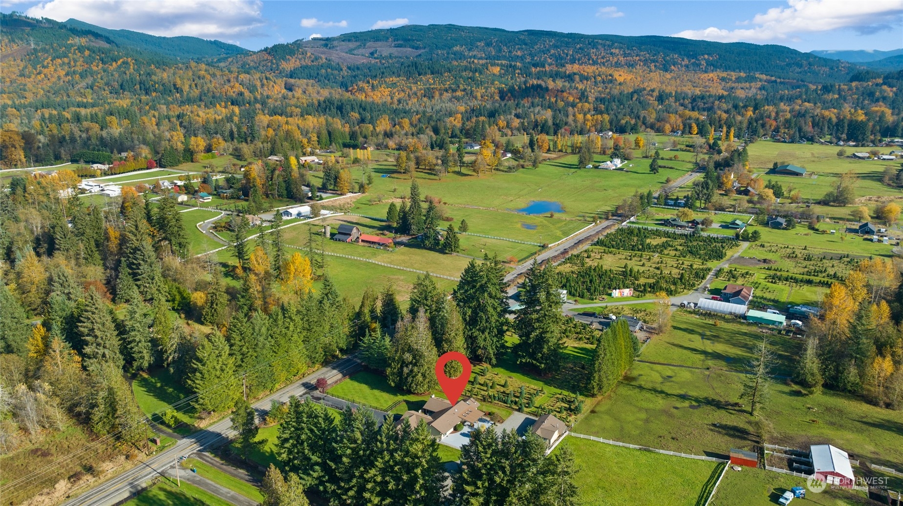 26417 Southeast 200th Street Maple Valley, WA 98038 - Photo 31 of 38 an aerial view of residential houses with outdoor space and trees
