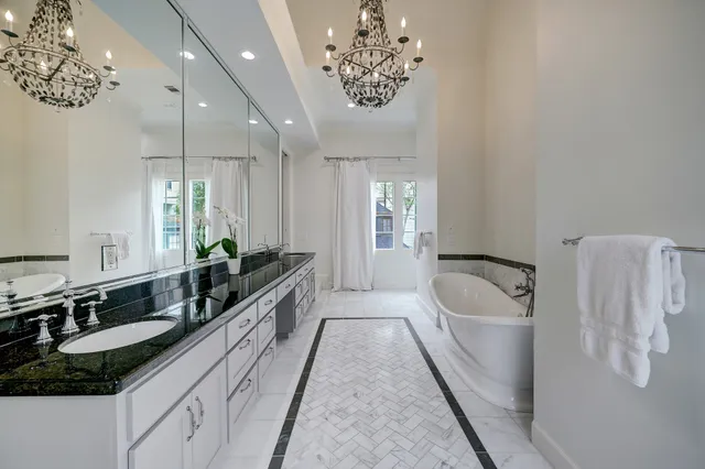 a bathroom with a bath tub