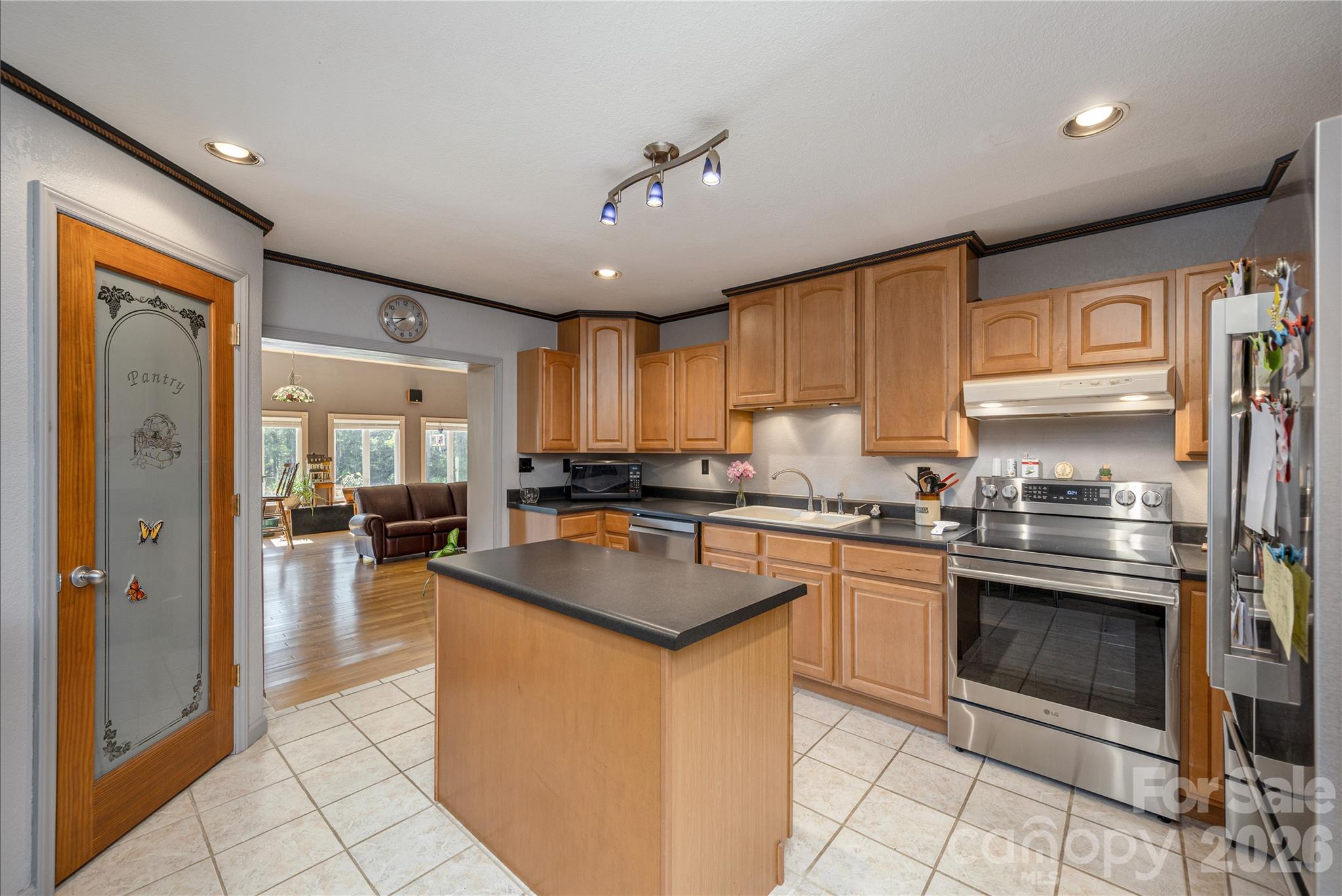 231 Allen Road East Flat Rock, NC 28726 - Photo 9 of 42 a kitchen with stainless steel appliances granite countertop a stove refrigerator sink and cabinets