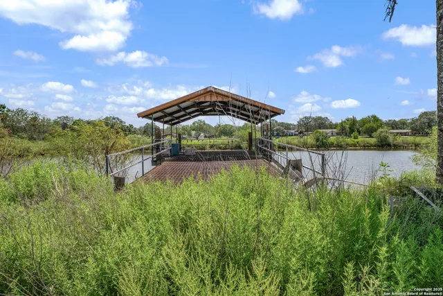 a view of a lake from a yard