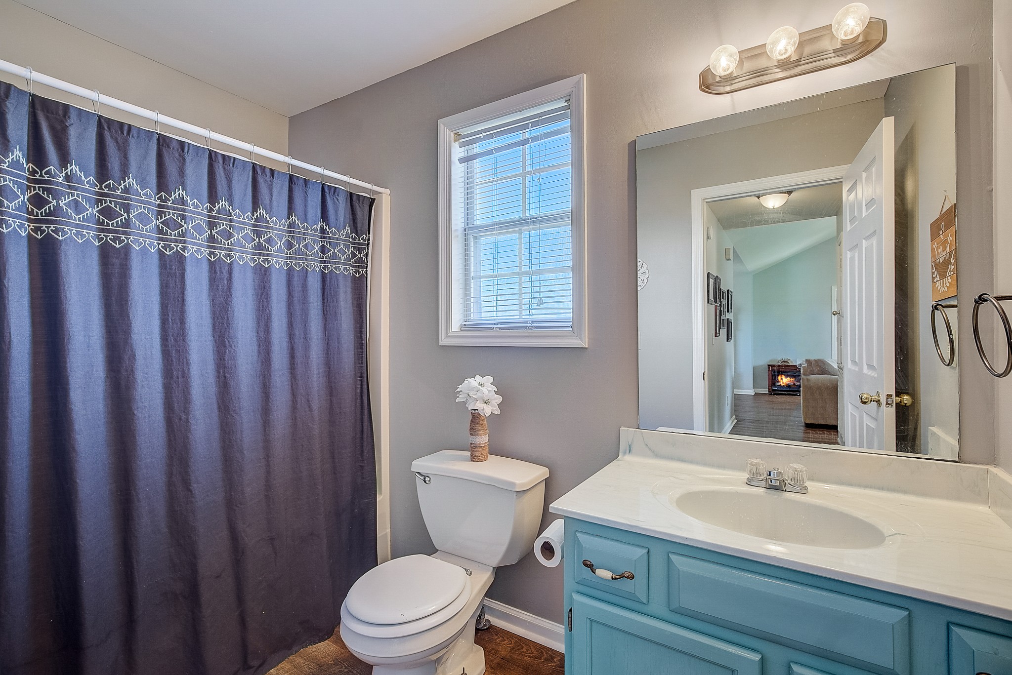 2404 Spring Ln Spring Hill Spring Hill, TN 37174 - Photo 16 of 26 a bathroom with a sink a toilet a mirror and shower curtain