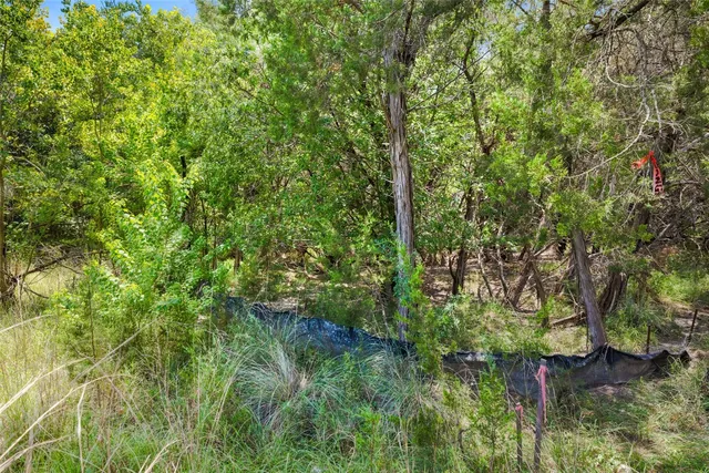 a backyard of a house with lots of green space and chair