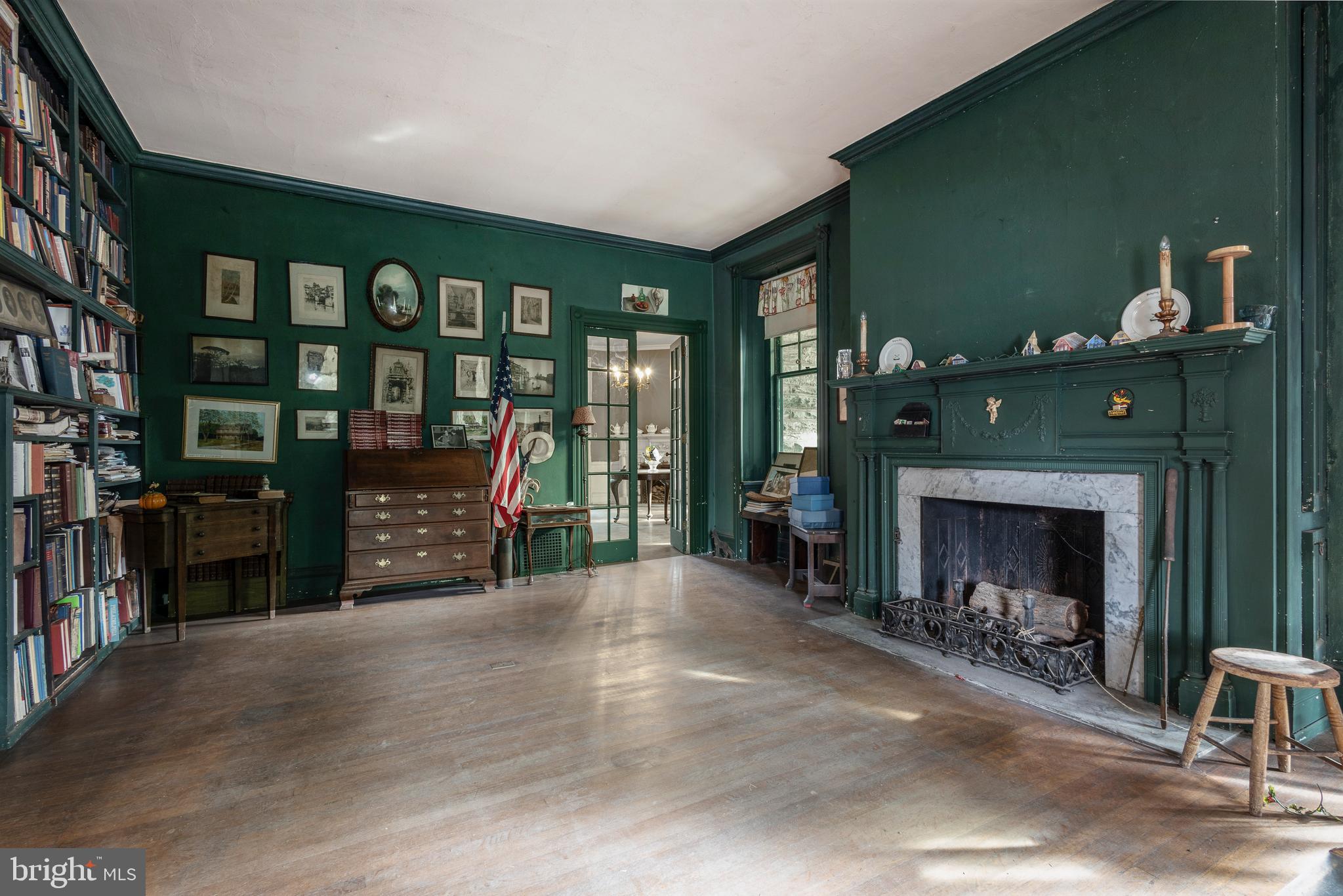 8221 Seminole Street Philadelphia, PA 19118 - Photo 6 of 20 a living room with furniture a fireplace and a floor to ceiling window