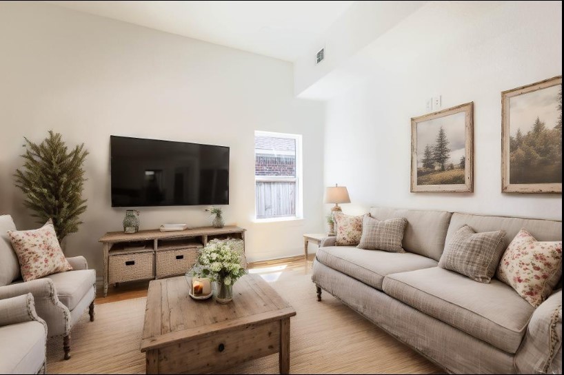 408 Armstrong Street, Unit B Houston, TX 77029 - Photo 4 of 14 a living room with furniture and a flat screen tv