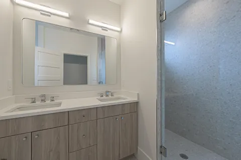 a view of a bathroom with a shower