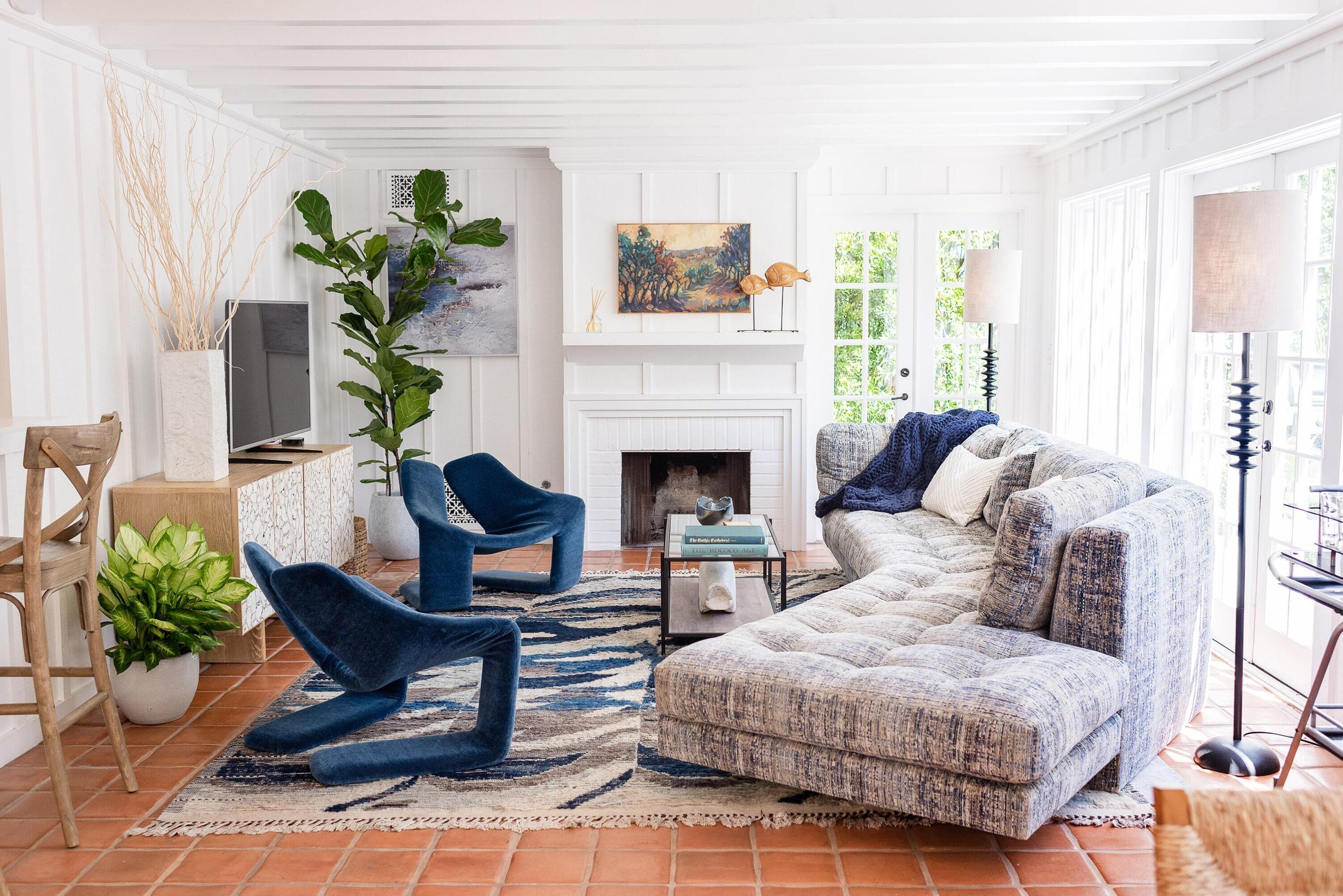 1355 Danielson Road Montecito, CA 93108 - Photo 4 of 25 a living room with furniture a fireplace and a potted plant