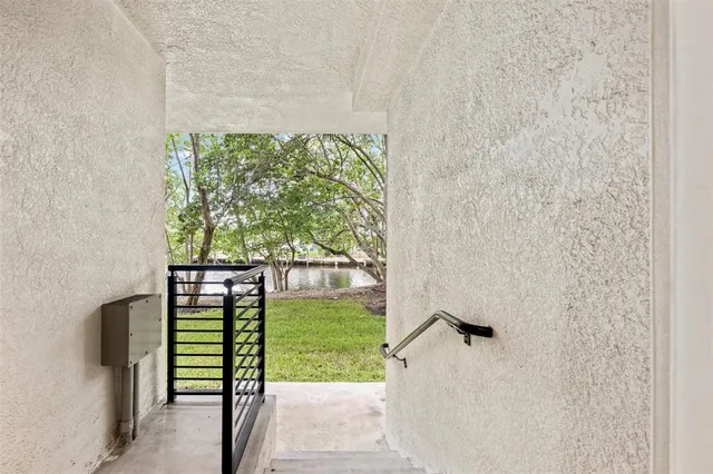 a view of backyard with large trees