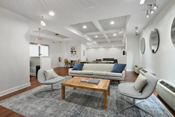 a view of a lobby with furniture