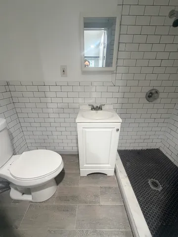 a bathroom with a toilet a sink and mirror