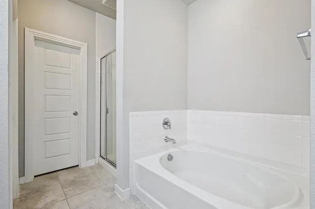 a bathroom with a bathtub