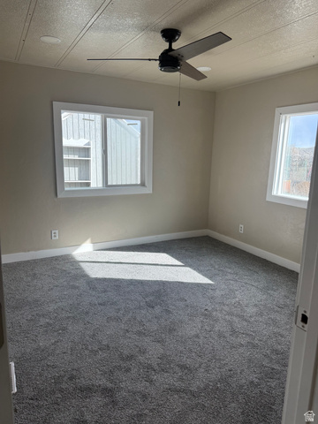 446 Riverside Drive, Unit 24 Wellington, UT 84542 - Photo 12 of 14 Carpeted spare room featuring a ceiling fan and a textured ceiling