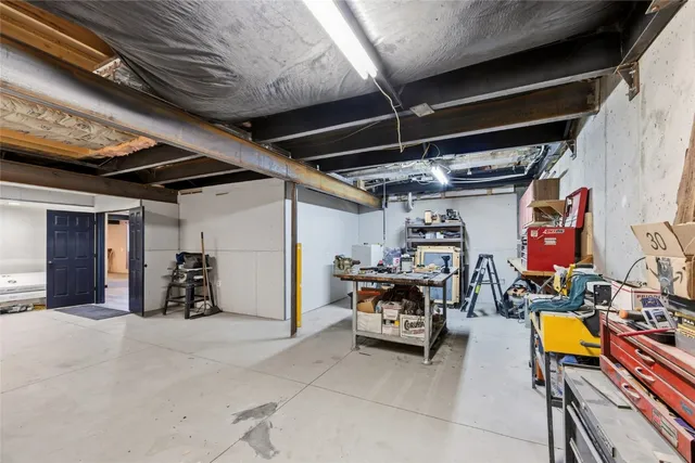 a view of a balcony with wooden floor