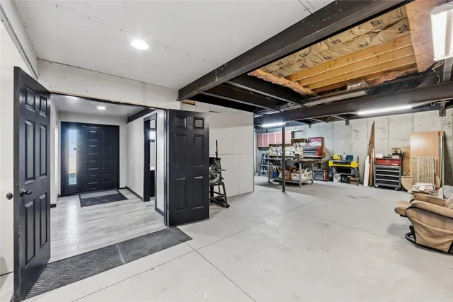 a view of balcony with wooden floor