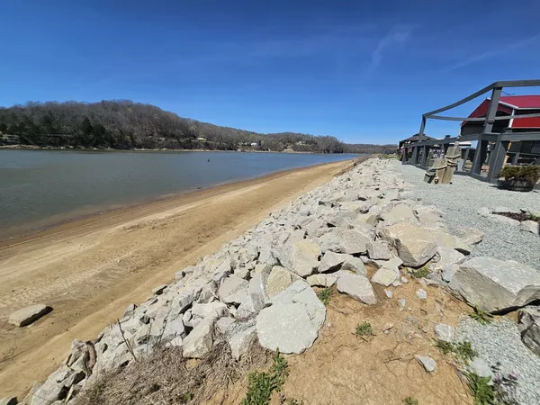a view of a lake with a outdoor space
