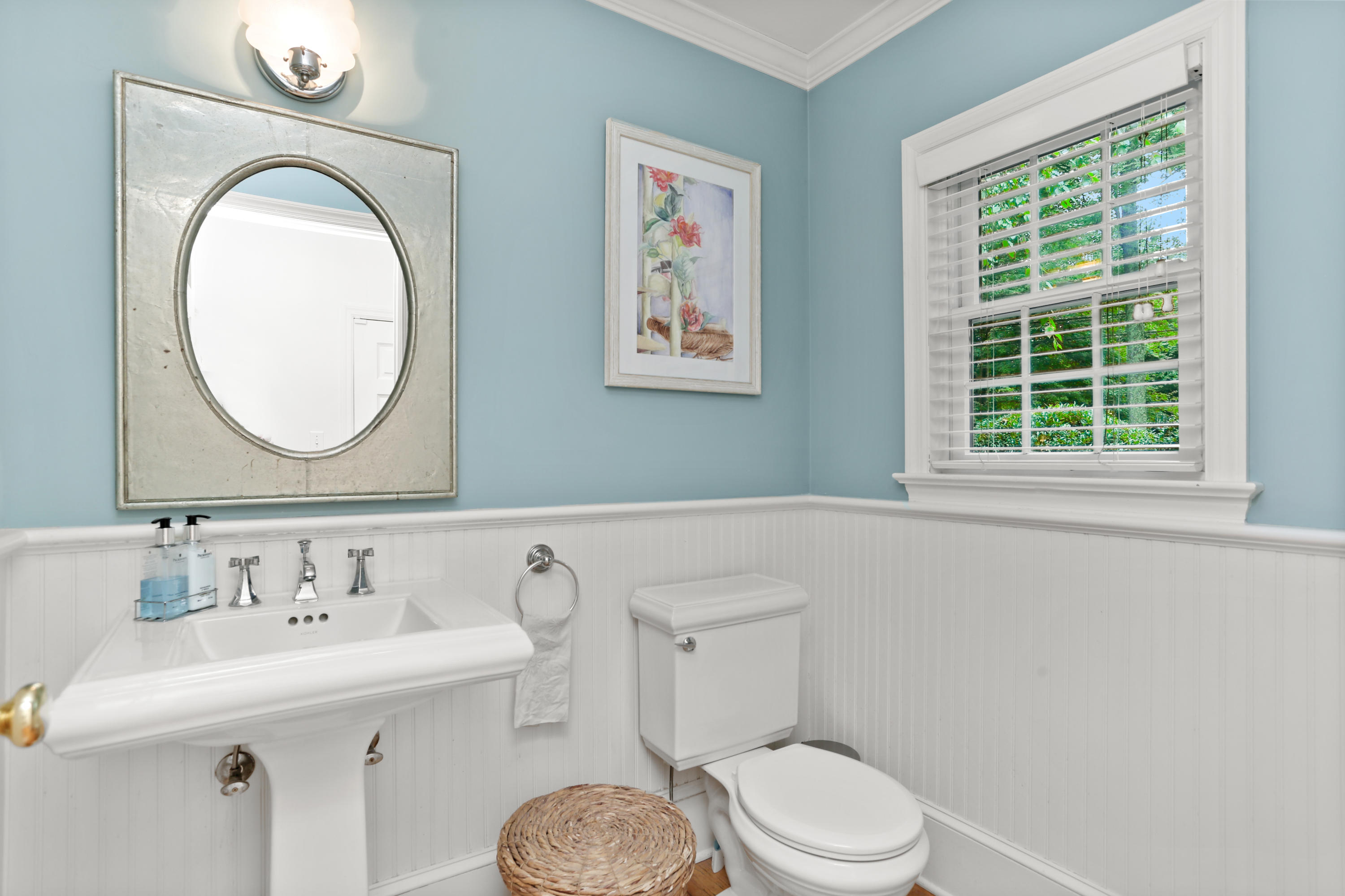 5 Stony Brook Road South Darien, CT 06820 - Photo 21 of 27 a bathroom with a toilet a sink and mirror
