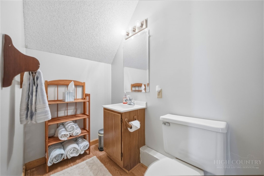 83 Pine Ridge Loop Newland, NC 28657 - Photo 19 of 32 a bathroom with a toilet a sink and a shower curtain