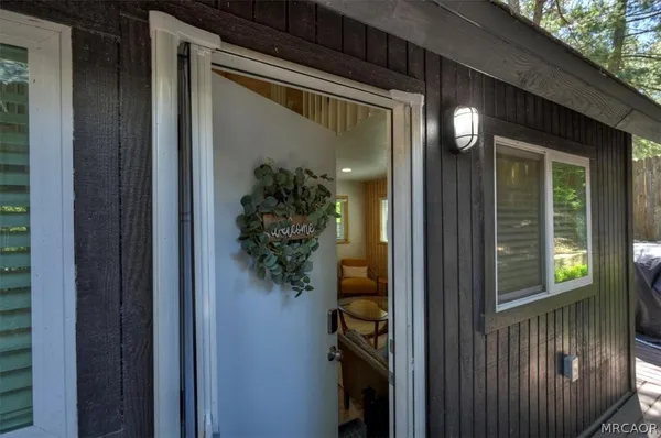 a view of a porch of a house