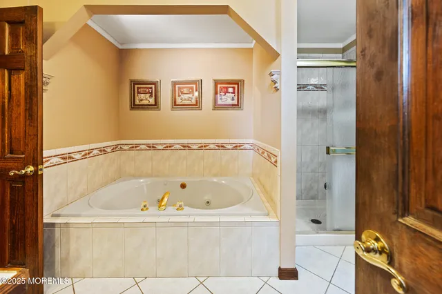 a view of a wooden deck with a yard