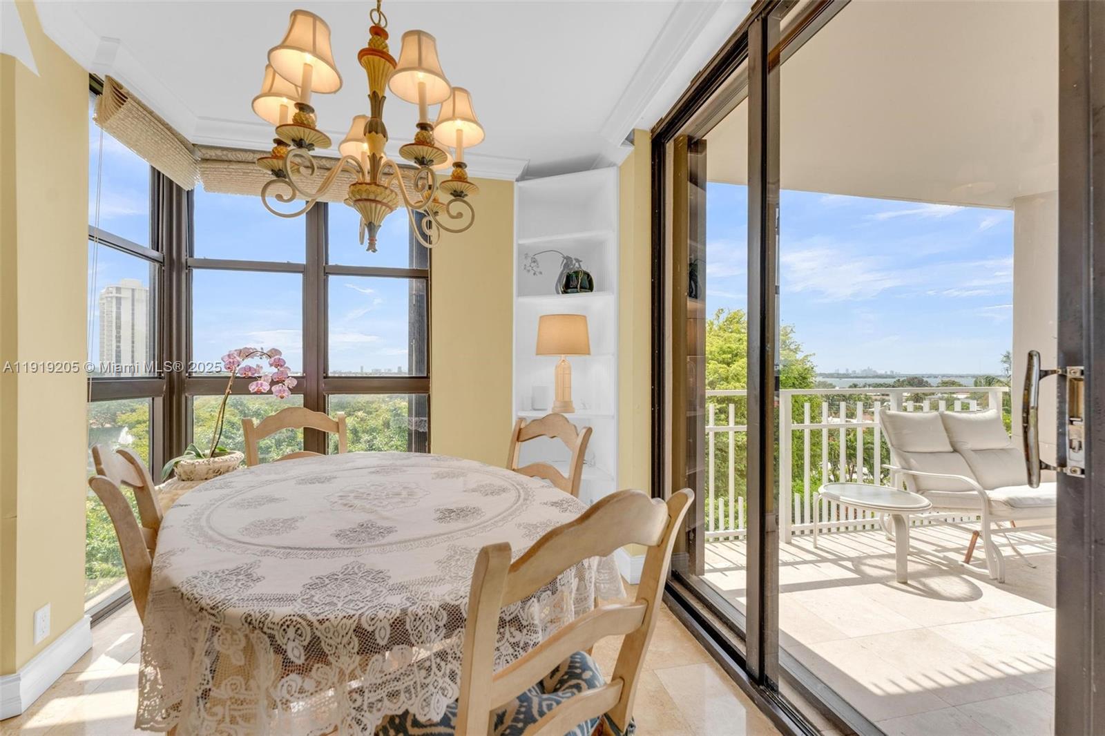 2000 Towerside Terrace, Unit 702 Miami, FL 33138 - Photo 27 of 37 a view of a dining room with furniture a chandelier and large windows