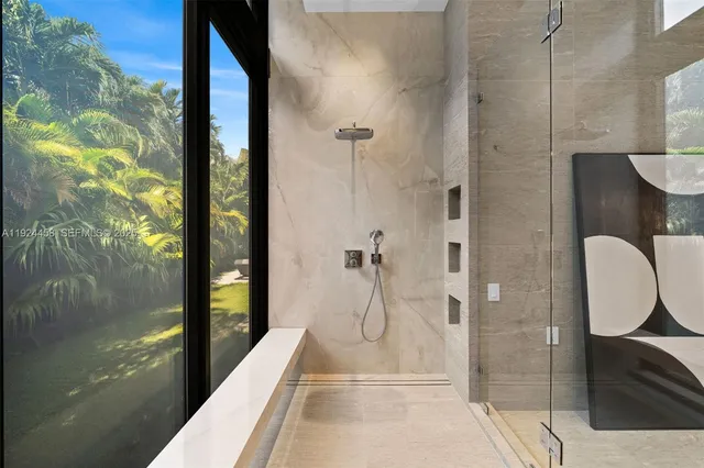 a bathroom with a double vanity sink and mirror