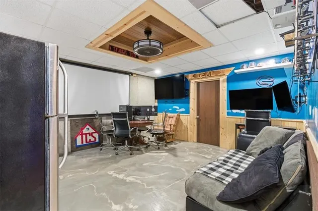 a bedroom with furniture and closet