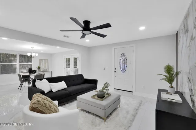 a living room with furniture