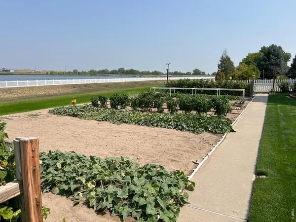 a view of a lake with a big yard