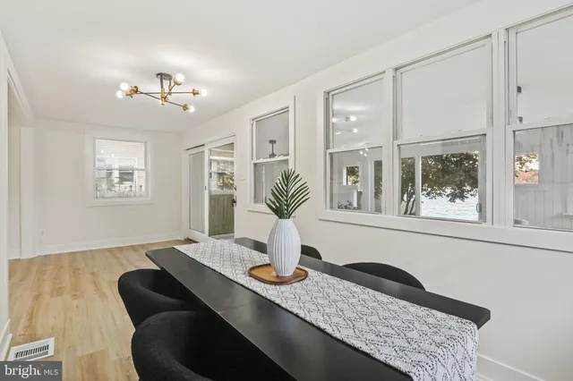 a dining room with window