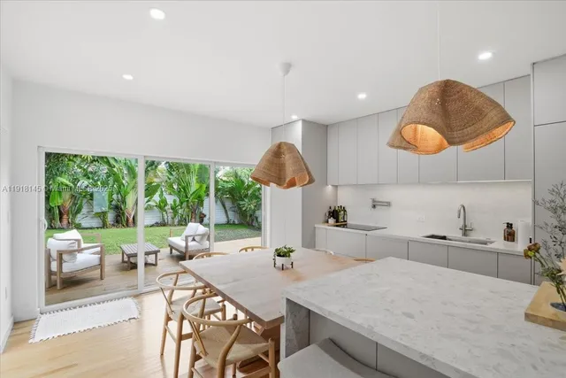 a kitchen with a table and chairs in it