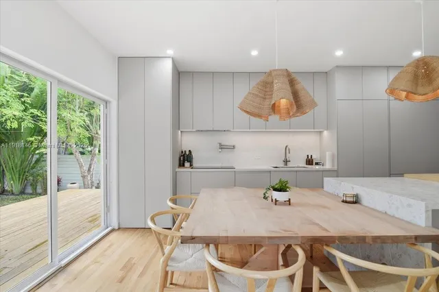 a kitchen with a table and chairs in it