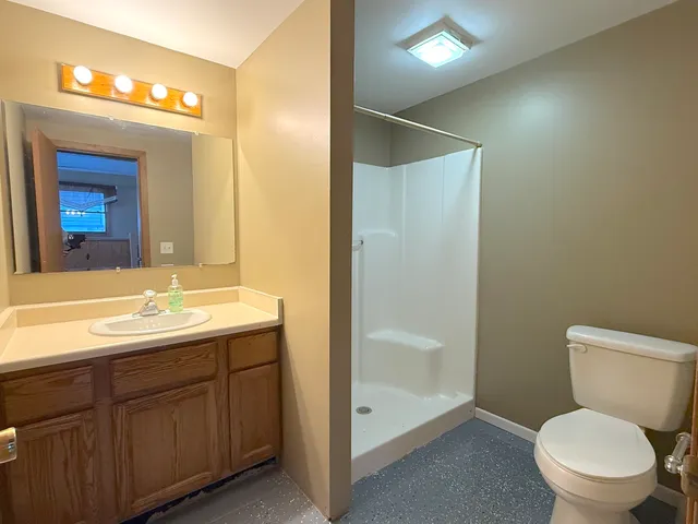 a bathroom with a toilet a sink and mirror