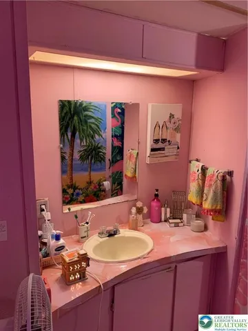 a bathroom with a sink a mirror and a toilet