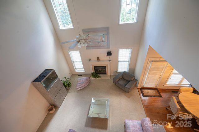 a view of living room with furniture and a fireplace