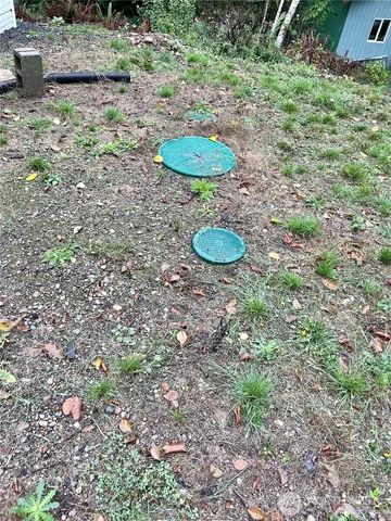 a backyard of a house with a tree