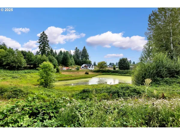 a view of a lake with a yard