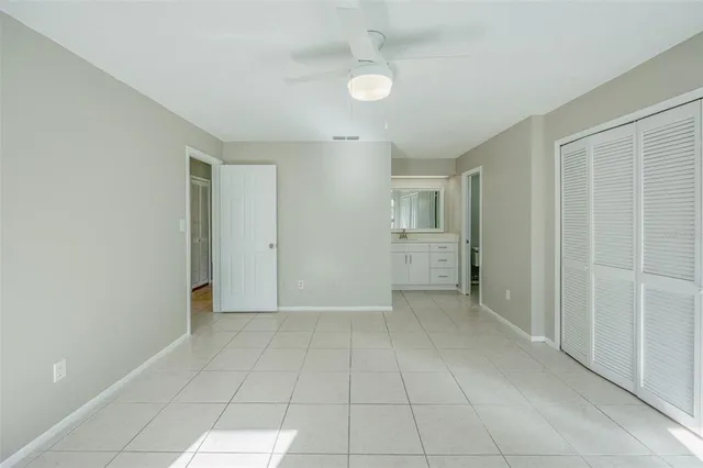 an empty room with a bathroom