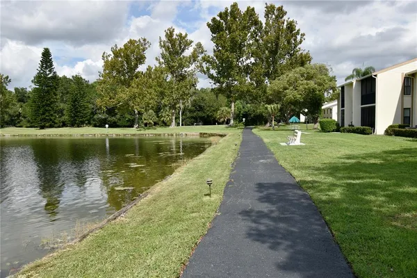 a view of a lake with houses
