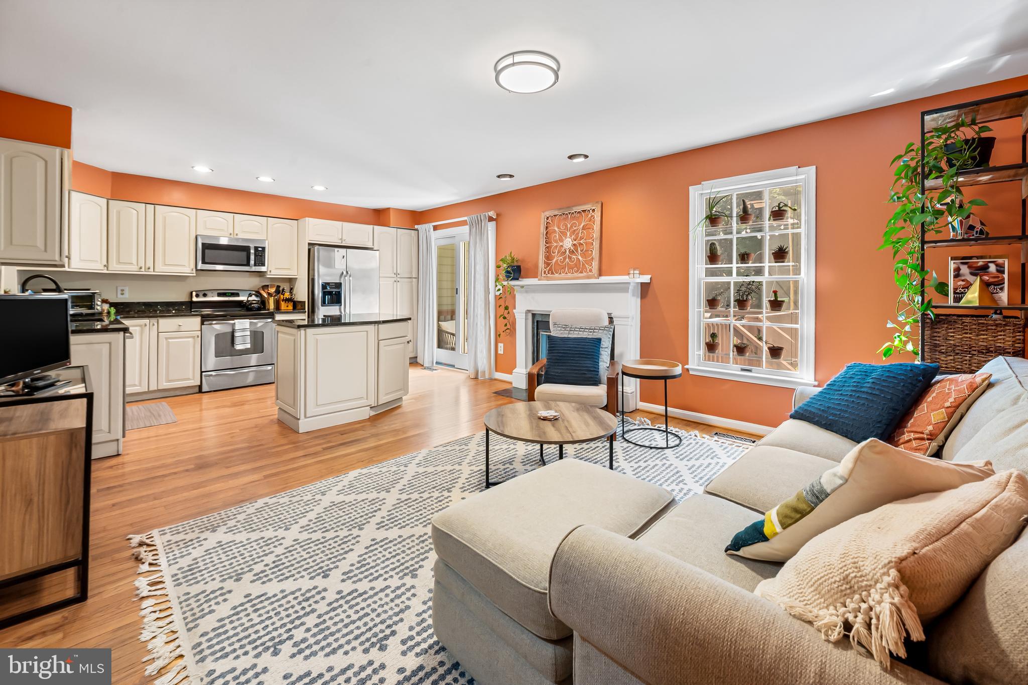 167 Spring Pl Way Annapolis, MD 21401 - Photo 16 of 38 a living room with furniture kitchen view and a fireplace