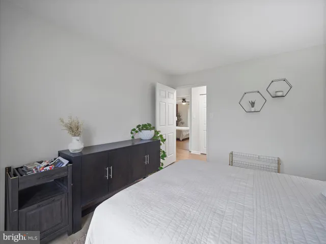 a bedroom with a bed and a dresser