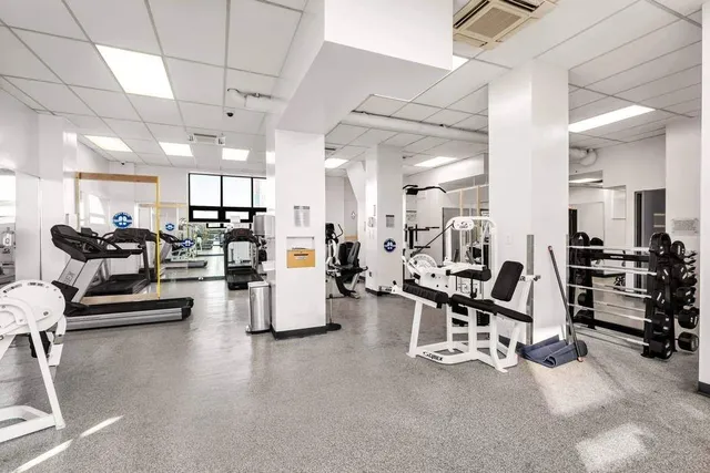 a view of a room with gym equipment