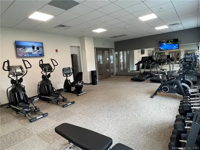 a view of a room with gym equipment