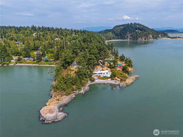 an aerial view of a house with a lake view